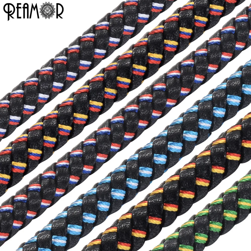 

REAMOR 8mm Genuine Braided National Flag Leather Rope String Cord For DIY Bracelet Jewelry Craft Making Findings Wholesale