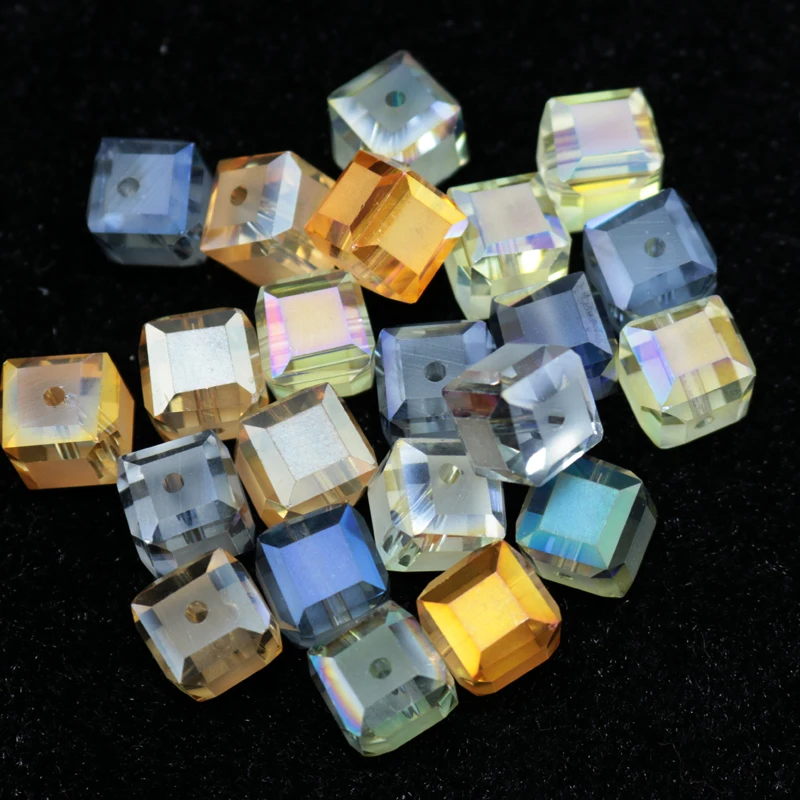 10mm Square Cube Beads 39pcs/lot Flower Frosted Crystal Glass Beads Loose Beaded For Fashion DIY Jewelry Findings Accessories