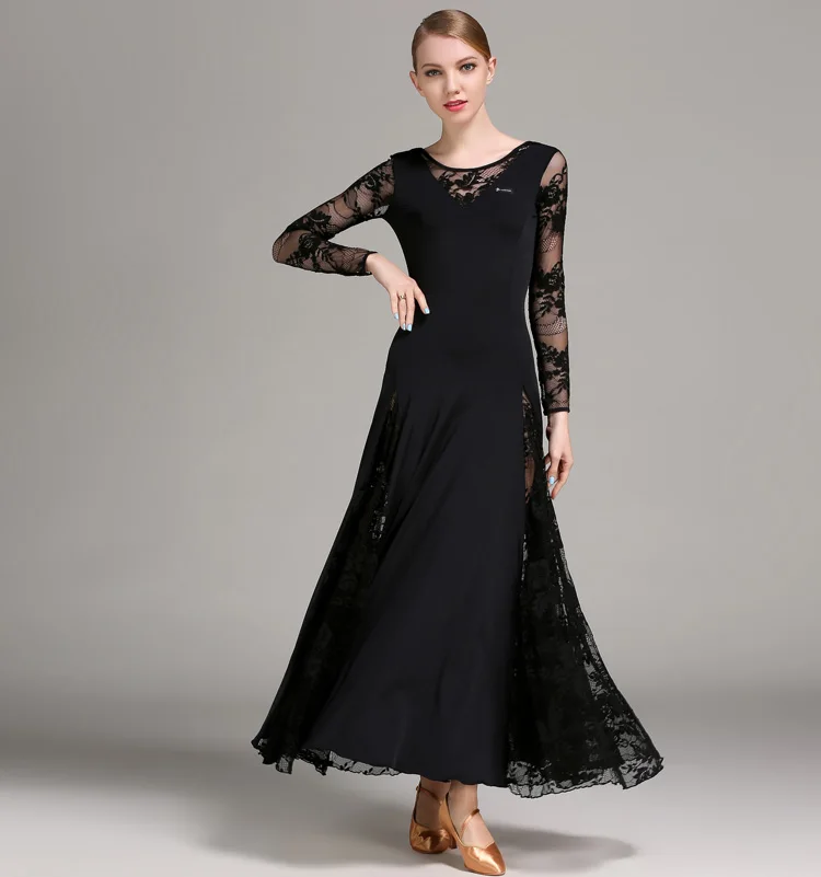 Lady's Ballroom Compettion Dance Dress Elegant Lace Long Sleeve Stage Waltz Tango Wear Women Ballroom Flamenco Dancing Dresses