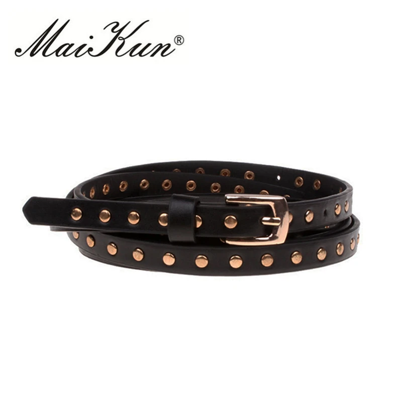 

Punk Style Rocker Belts for Women Belt Black Leather Thin Gothic Belts Gold Pin Buckle