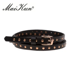 Punk Style Rocker Belts for Women Belt Black Leather Thin Gothic Belts Gold Pin Buckle