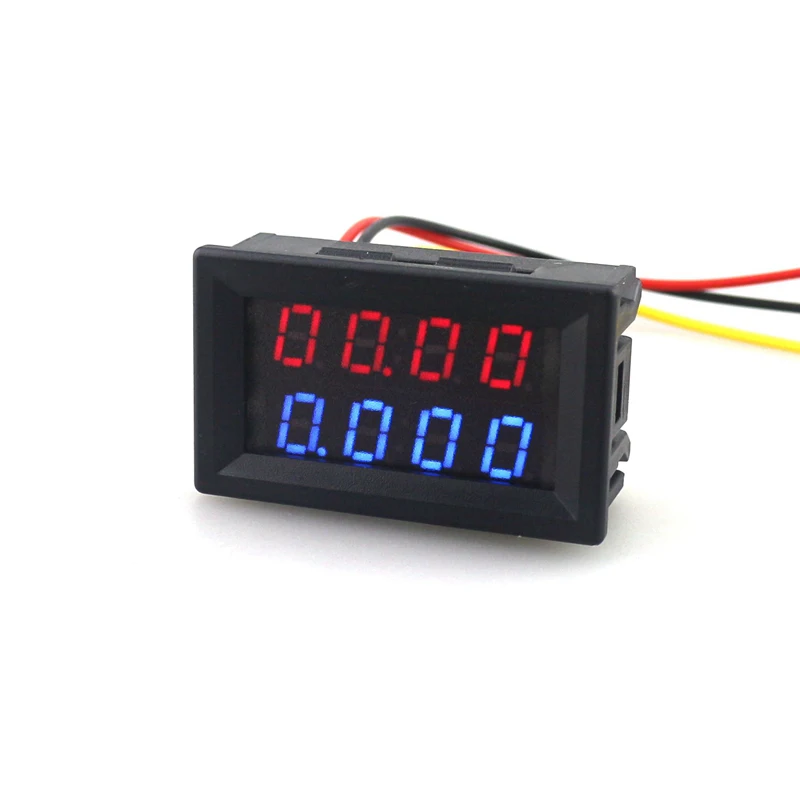 Digital DC 200V 0-10A Voltmeter Ammeter Red Blue LED Dual Display for 12v 24v Car Voltage Current Monitor No Need External Shunt