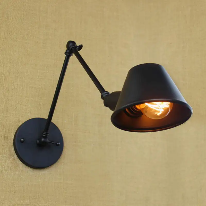 Loft retro Matte Black iron shade adjustable swing arm reading wall lamps Lights e27 / e26 sconce for workroom bedroom bar cafe