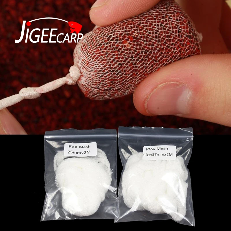 JIGEECARP 25mm/37mm*2m Safe Carp Fishing PVA Mesh Hair Rig Hook Bait Feeder Bags Boillie Rigging Rig Hook Bait Bags No Residue