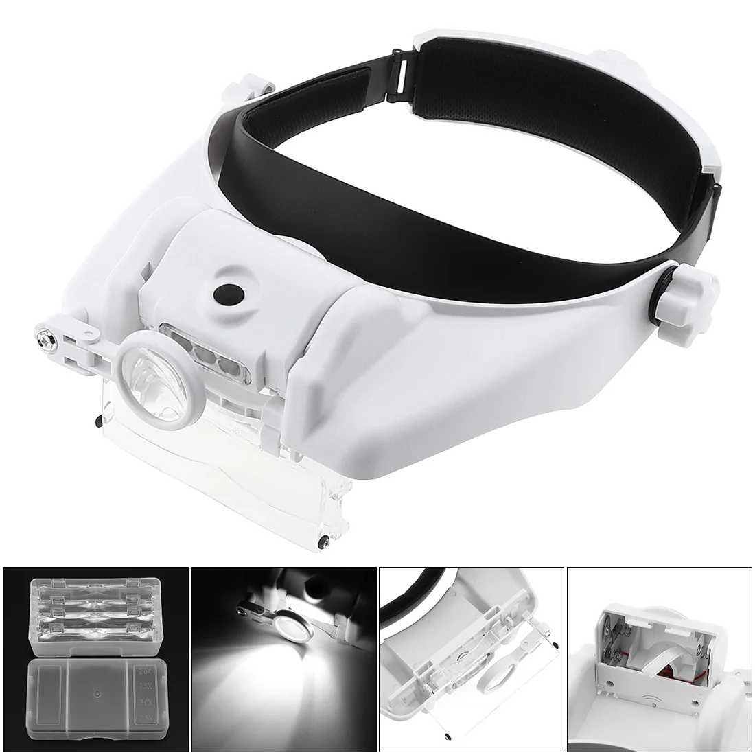 

Adjustable Headband Eyeglass Magnifier Magnifying Glass Eyewear Loupe with LED Light for Reading Jewelry Watch Repair