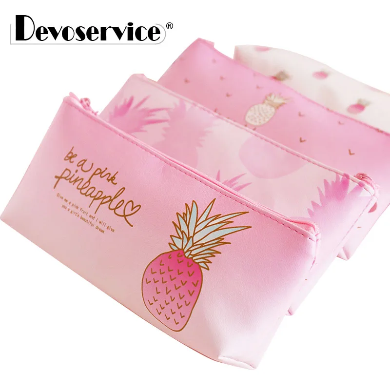 

Faux Leather Pink Pineapple Student Pencil Case School Pencil Cases For Girl Stationery Pencil Box Pen Bag Pouch Office Supplies