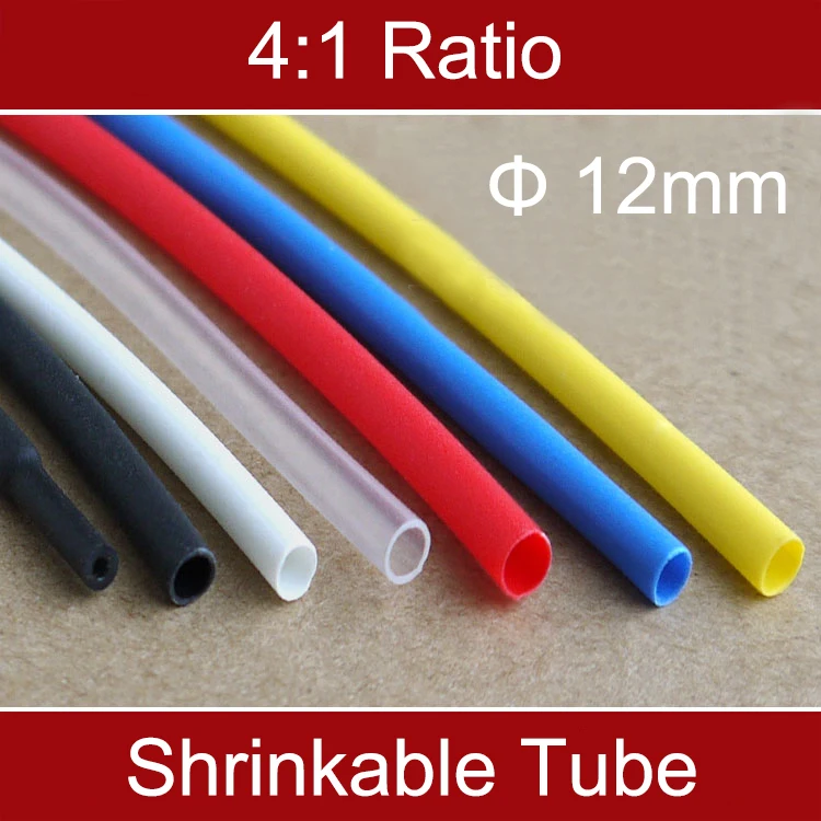 1M Ratio 4:1 12mm Dia Double Wall Black White Red Clear Thermosol Insulation Cable Sleeve Wire Wrap Heat Shrink Shrinkable Tube