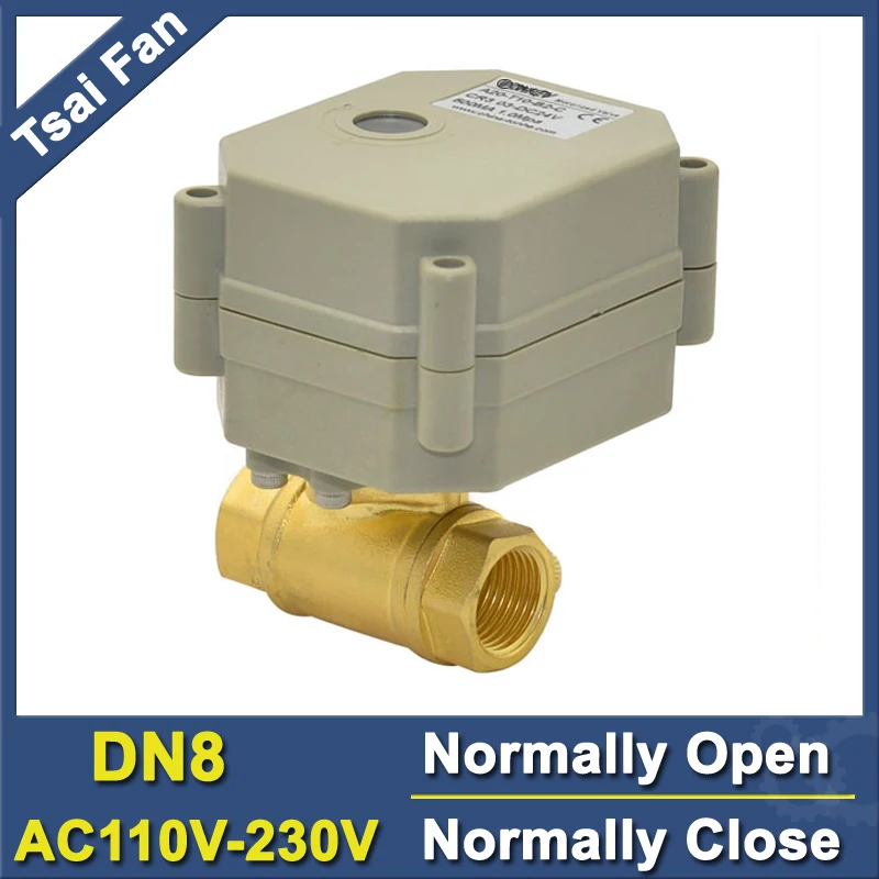 1/4'' AC110V-230V Normally Open/Close Valve With Indicator 2 Way Brass (DN8) Metal Gear On/Off For Water auto control supply