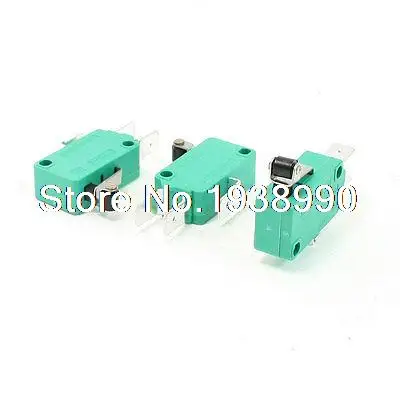 3 Pcs AC 250V 16A SPDT Short Hinge Roller Lever Miniature Micro Switch Green