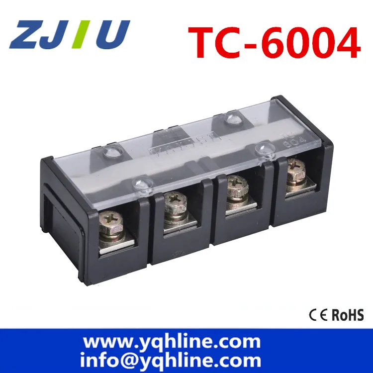 Large current 600V 600A Double Rows 4P 4 Positions Covered Barrier Screw Terminal Block Copper TC-6004