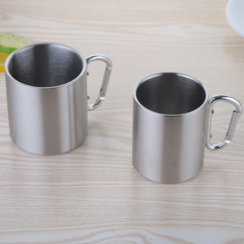 220ml Camping Travel Stainless Steel Cup Carabiner Hook Handle Picnic Water Mug Dropshipping