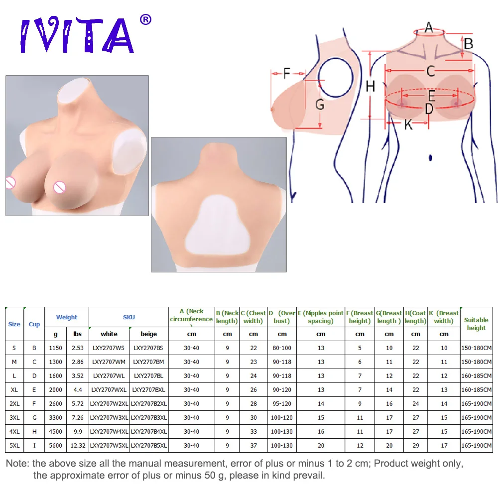 IVITA Artificial Silicone Breast Form Fake Boobs False Breast for Crossdresser Transgender Shemale Drag-Queen Enhancer Cosplay