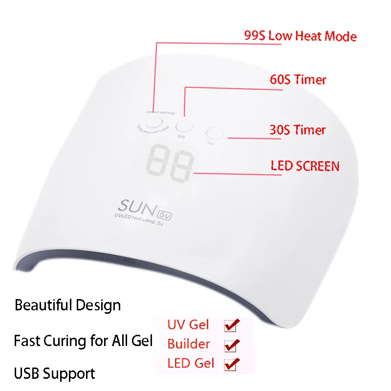 SAMVI SUN8SE 24W UV Lamp  LED Nail Dryer  Curing Gels Polish LED Display USB 5V Timer Button Auto Sensor Manicure Nail Art Tools