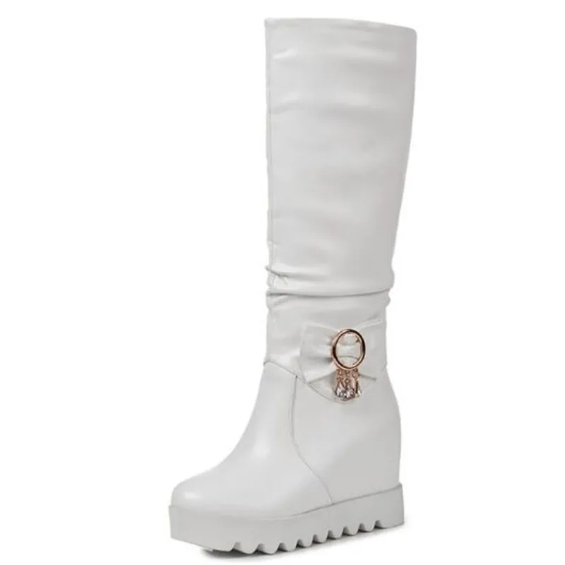 Women Boots Autumn and winter New style fashion Sweet Bow Rhinestone High Boots Internal increase Keep warm Chivalry boots 34-43