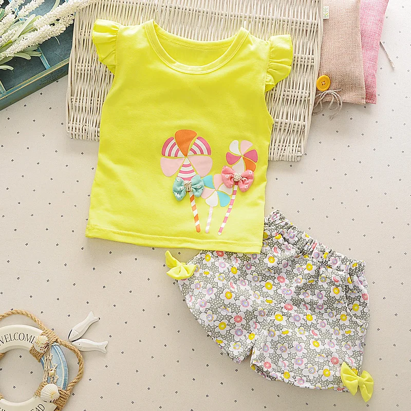 

Baby Girls Clothing Set Child T-shirt Sleeveless Vest Floral Short Pant 2PCS Girls suit Toddler Tracksuit Kids girl clothes A288