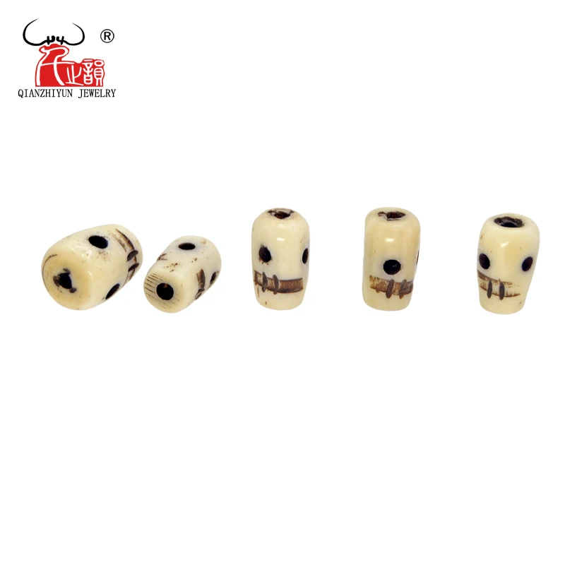 20PCS Handmade Carved Tibet Yak Bone Beads, Skull Antique Beads for Halloween Jewelry Making, White,6x12mm,7x12mm  Hole: 2mm