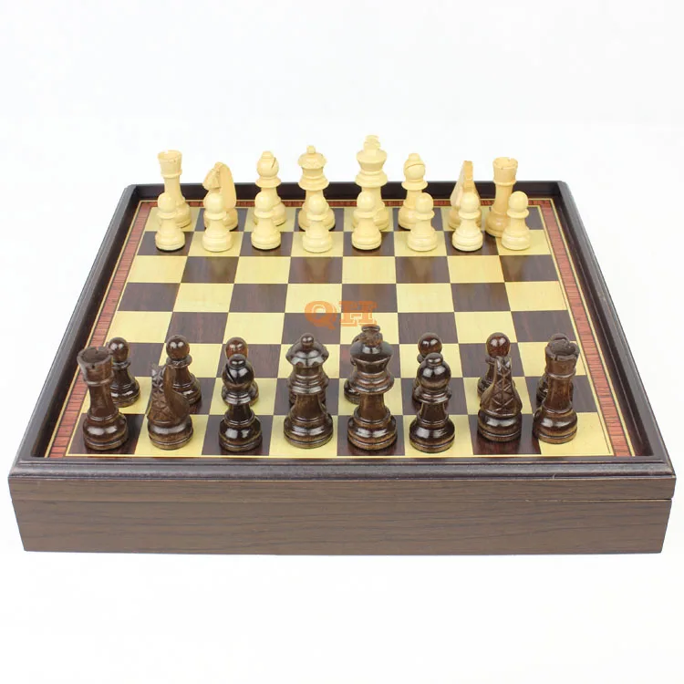 

Wooden chess natural wood green paint refined workmanship boxed desktop grade wood gift portable chessboard child fun heat