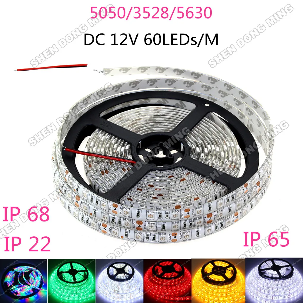 

RGB Led Strip 3528/5050/5630 Fita Led String Stripe Bar Neon Bombillas Lamp DC 12V 60LEDs/M indoor home decoration IP 65/22/68