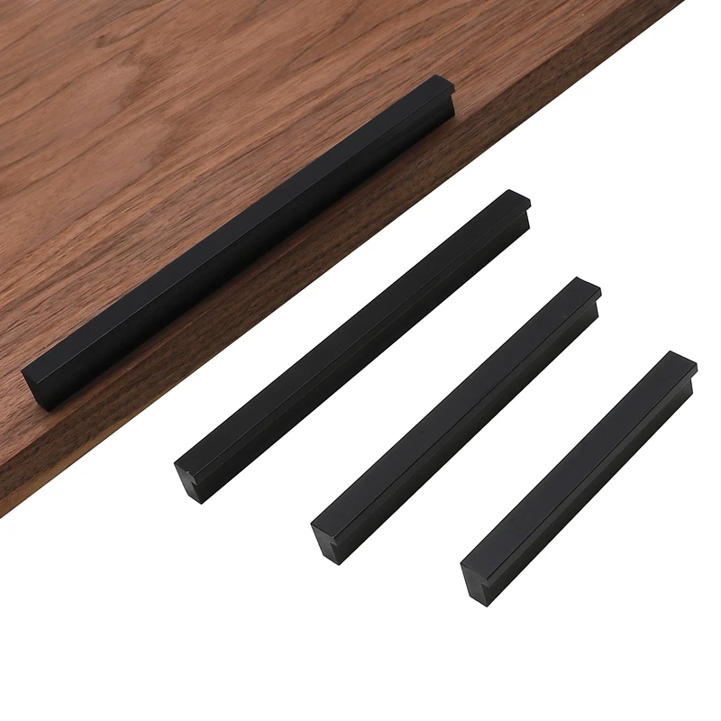 RUNBAZEF Modern Minimalist Matte Black Aluminum Alloy Wardrobe Door Knob Handle Cabinet Drawer Handle Long Handles For Furniture