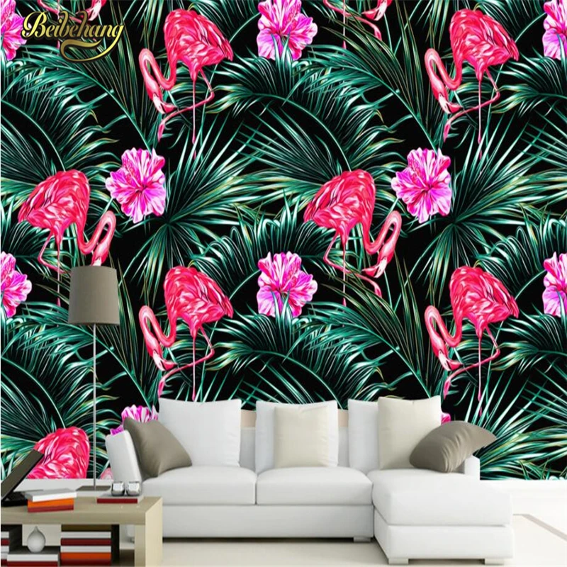 beibehang Tropical Flamingos photo wallpaper TV backdrop papel de parede 3d large wall mural wallpaper for walls 3 d painting