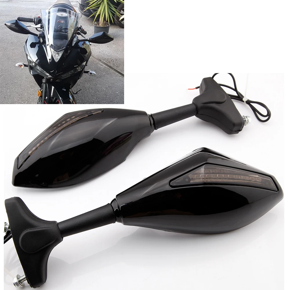 Black Motorcycle Front Back LED Turn Signal Integrated Mirrors for HONDA CBR 600RR 1000RR F3 F4 Yamaha FZ1 FAZER