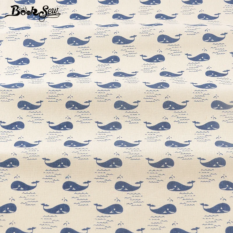 Booksew Cotton Linen Fabric Sewing Material Tissu For Bag TableCloth Curtain Pillow Decoration Blue Whale Dsign Home Textile