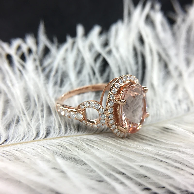 Moissanite & Prong Sharp Claws Engagement Wedding Ring 4.5ct Oval Shape 3A Real Morganite Ring Solid 14K Rose Gold