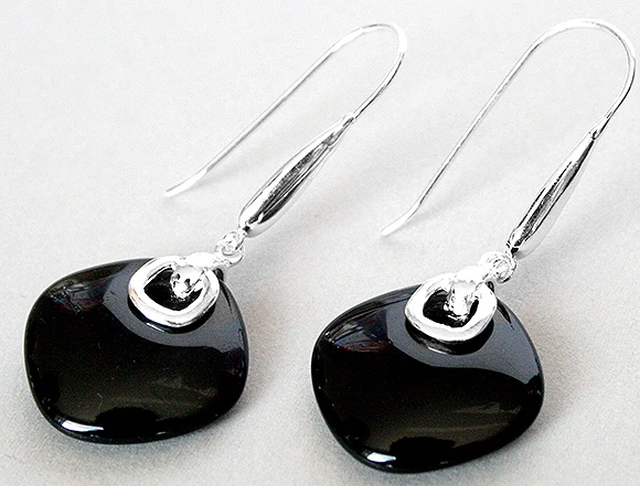 

FASHION 925 SILVER NATURAL BLACK Natural Stone EARRINGS 14/5"