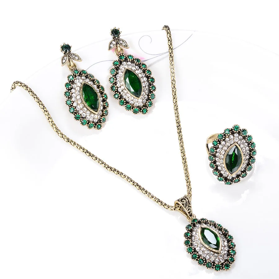 Turkey Vintage Wedding Turkish Jewelry Earrings And Necklace For Women Green African Beads Crystal jewelery Sets decoration