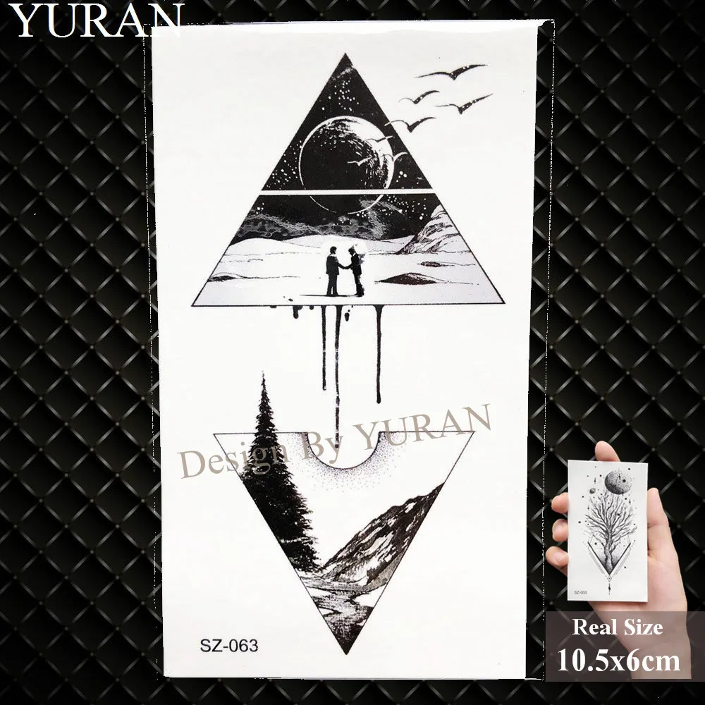 YURAN Black Iceberg Temporary Tattoo Stickers Mountain Arm Art Men Fake Tatoos Triangle Women Rivers Land Water Transfer Tattoo