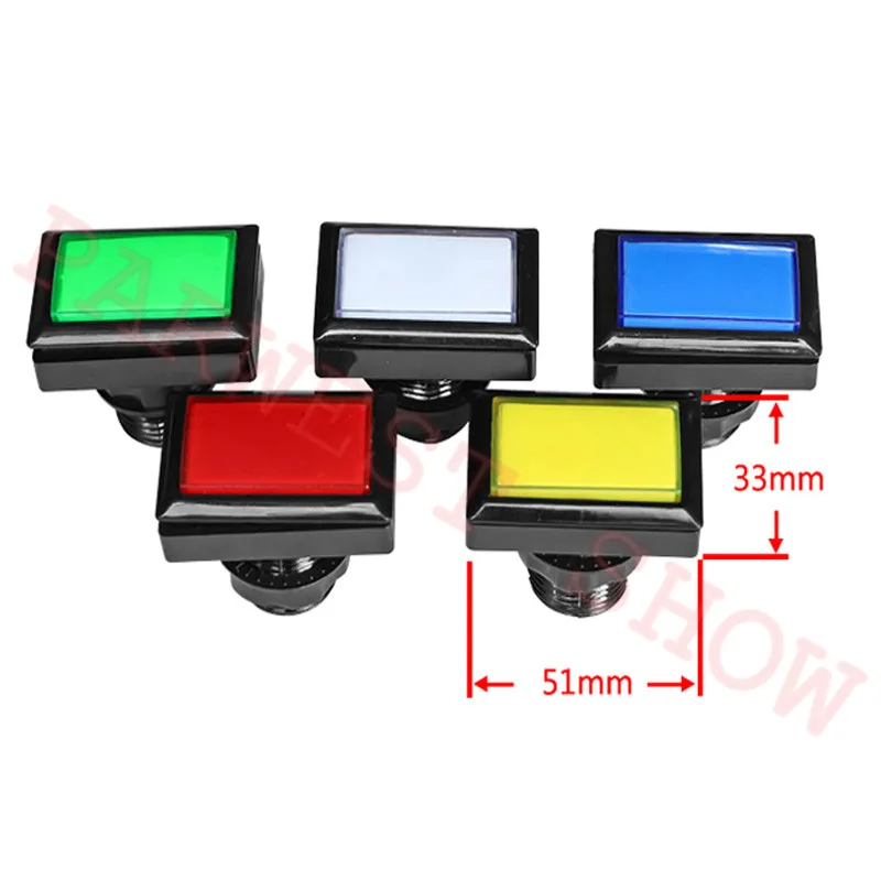 10PCS/Lot 50*33mm Rectangle Arcade push button arcade LED momentary button illuminated button with Microswitch for Mame Cabinet
