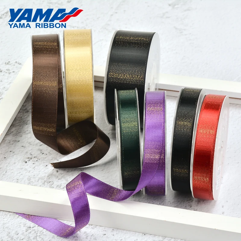 YAMA-Gradient Color Ribbon, Ombre, Gold, 9mm, 16mm, 25mm, 38mm, 100Yards per Roll, 3/8 \