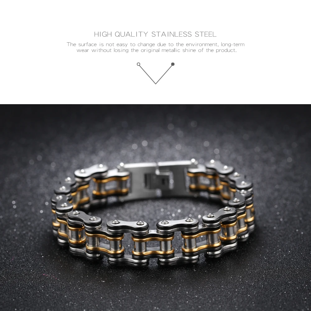 男性用自転車チェーンブレスレット,ステンレススチールリンクチェーン