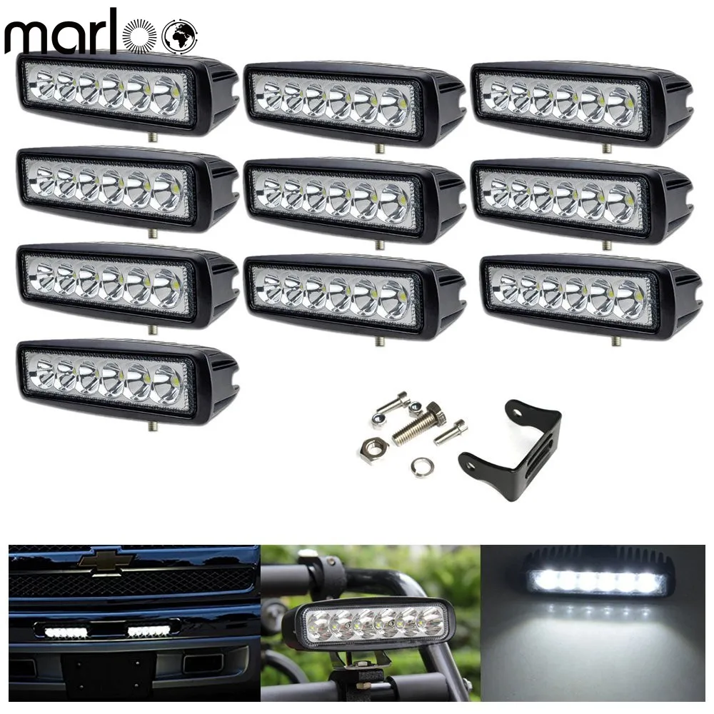 

10pcs 18W LED Led Work Light Bar Offroad Driving Fog Light For Motorcycle Off-Road ATV SUV Truck Boat Vehicle