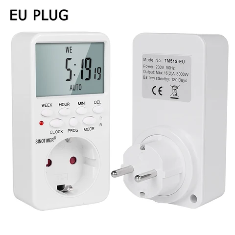 SINOTIMER TM519 Электронная цифровая розетка с таймером 220В