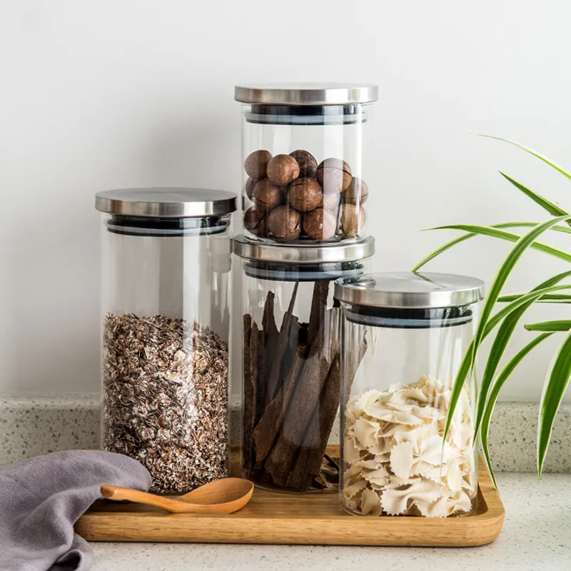 Glass Jars with Stainless Steel Cover, Container for Cereals, Spice Jars, Storage Tank, Food Contain, Coffee Bean