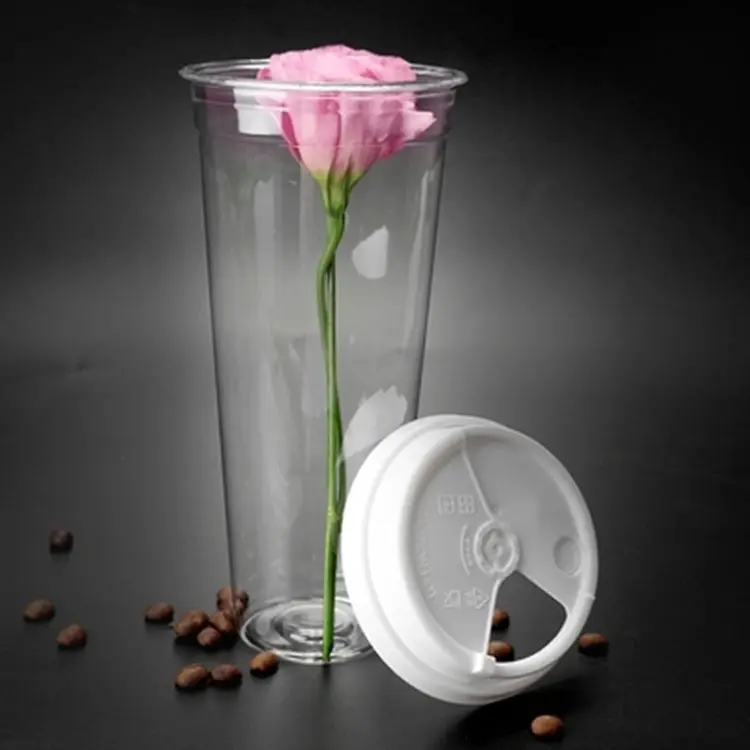 

100 pcs Disposable 90 caliber drink cup high transparent PET injection cup hard fruit tea 700ml milk tea cup customised