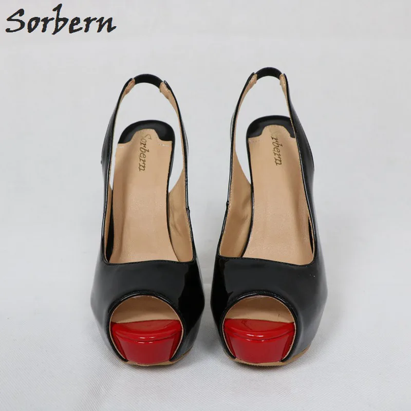 Sorbern Black Shiny Women Slingback Women Pumps High Heels Peep Toe Ladies Shoes Stilettos Girls Pumps Heels Size 10 Party Shoe