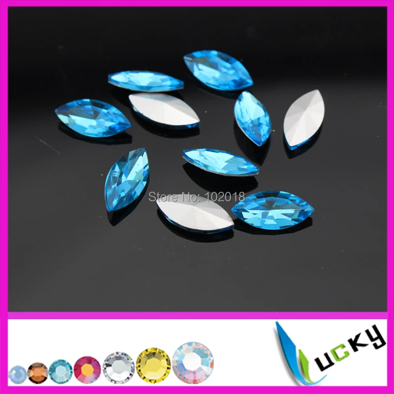 Free shipping 100pcs 7x15mm boat/navette crystal rhinestones for jewelry making  aquamarine color strass chatons point back