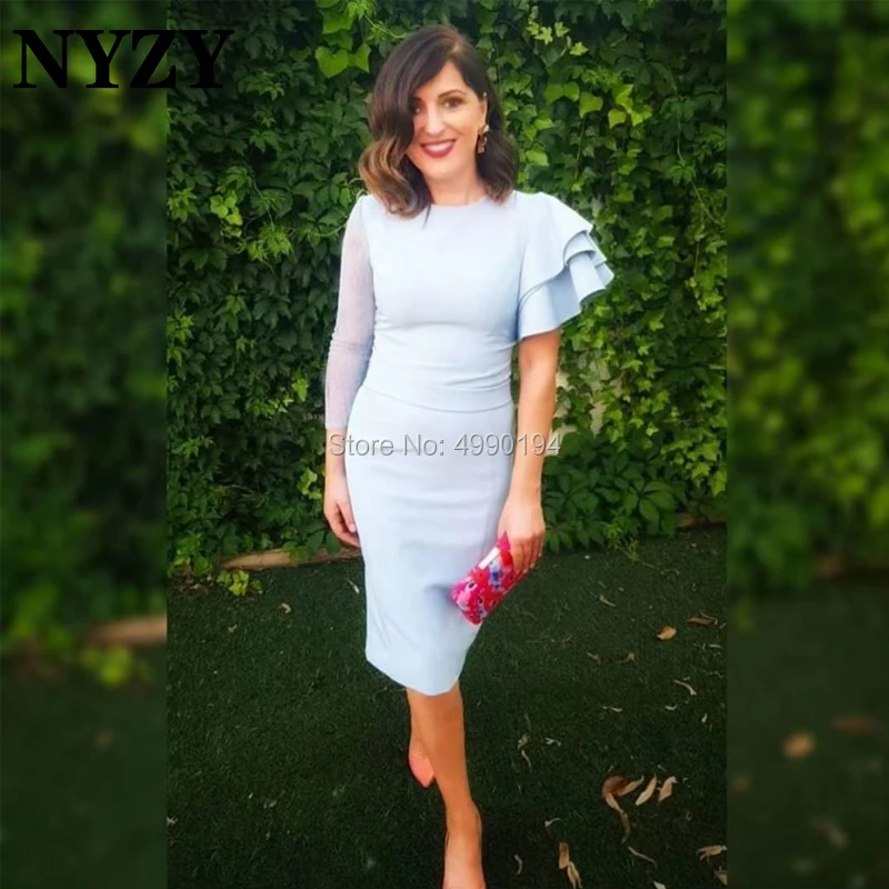 

Cocktail Dress NYZY C203 Jersey One Long Sleeve Baby Blue Formal Dress for Wedding Party Homecoming Graduation