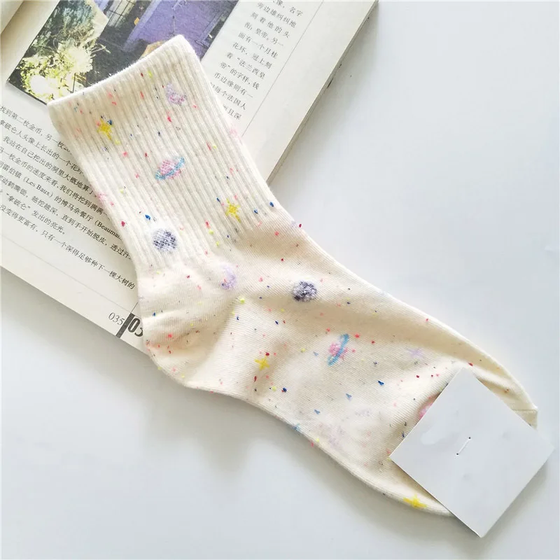 [COSPLACOOL]Harajuku Planet Point Yarn Funny Socks Japanese Creative Moon Stars Socks Women Warm Cute Novelty Femme Sokken Meias