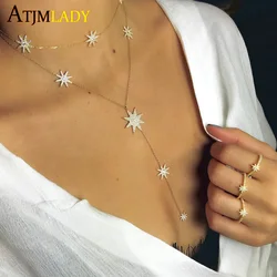 2025 New Sparking Sexy Star Charm Y Shape Long Necklace For Women Gold Color Plated Fashion Lariat Tiny Chain Wedding Jewelry