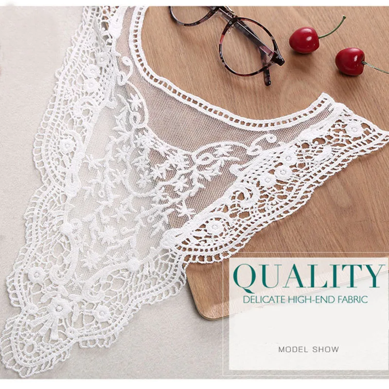 2Pcs White Lace Fabric for Girl\'s Dress DIY Material Sew-on Collar Applique Patches Neckline Mesh Cloth