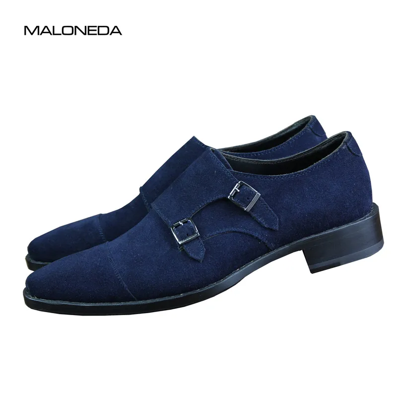 MALONEDA Bespoke High-quality Men's Handmade Cow Suede Leather Double Monk Strap Casual Shoes With The Goodyear Welted