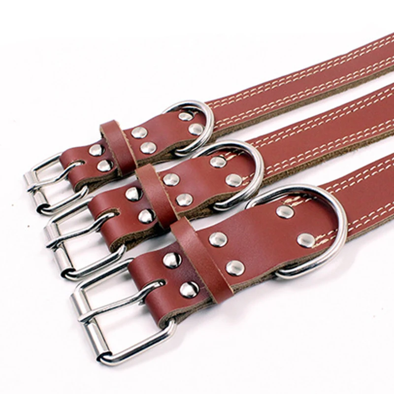 High-grade Adjustable Genuine Leather Dog Collars Pet Dog Necktie Necklace Harness For Pitbull Bull Terrier Big Dog Accessories