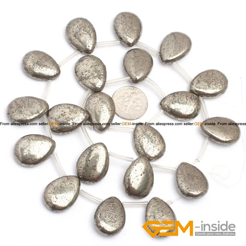 Teardrop Irony Gray Pyrite Natural Stone Beads For Jewelry Making Strand 15 Inches