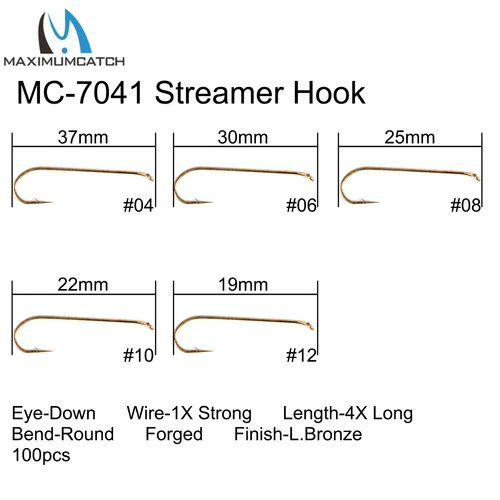 Imagen 2 del producto Maximumcatch 100 ganchos para atar moscas 4 # -22 # Anzuelo de pesca con mosca con púas respetuoso con los peces, ninfa seca y húmeda, camarones, Caddis Pupa Streamer, moscas