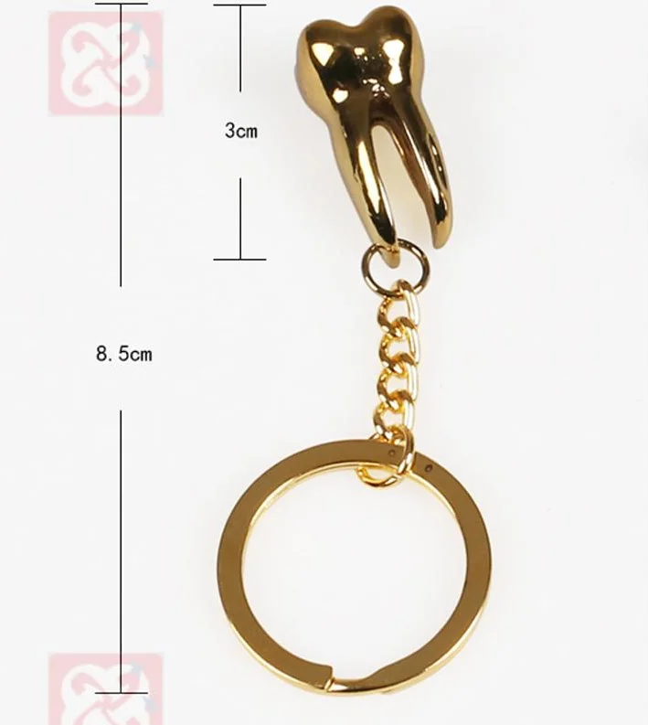 

1Pc Teeth Keychain Dentist Decoration Key Chains Tooth Model Shape Dental Clinic Small Gift Golden Color