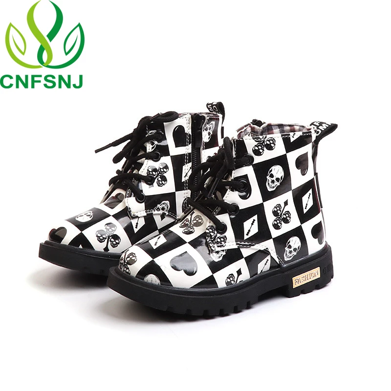 

CNFSNJ 2017 new Winter Children Girls Boys Leather Boots Soft Fashion Casual Retro Kids Martin Boots Warm Plushed Ankle Boots