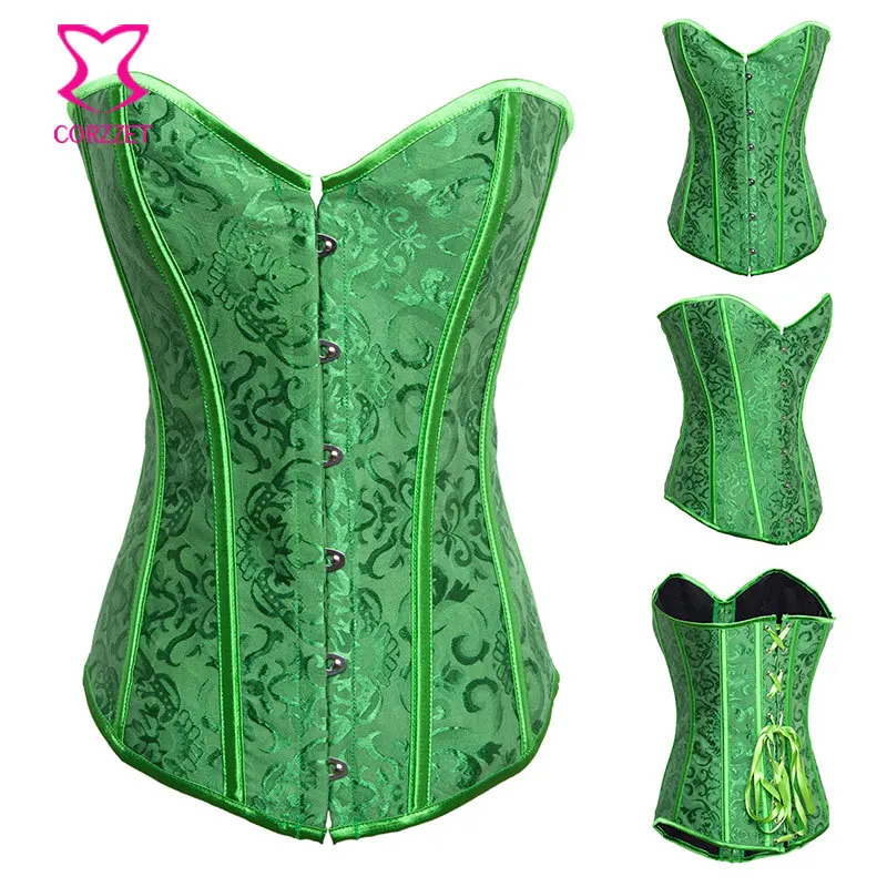 Green Brocade Overbust Corselet Sexy XXL Corset Tight Lacing Korsett For Women Corpete E Corseletes Espartilhos Gothic Clothing